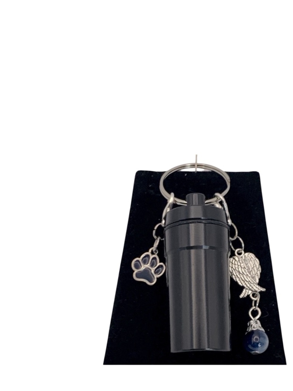 Pet Cremation Urn Black Stainless Steel Memorial Keepsake Cylinder Keychain